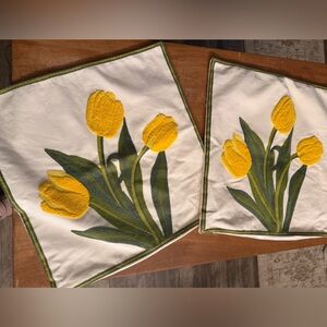Yellow Tulip Embroidered pillows set of 2